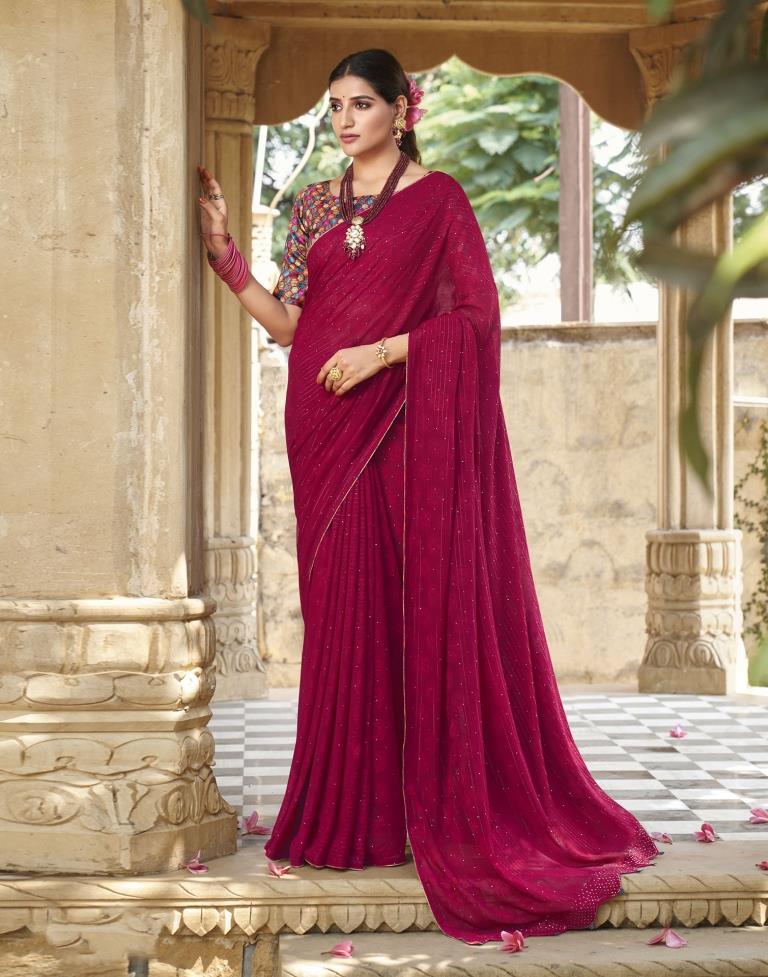 Dark Pink Plain Georgette Saree