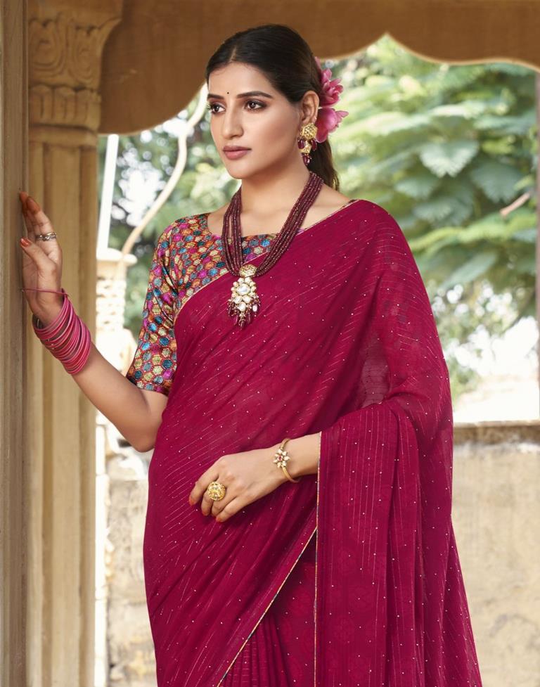 Dark Pink Plain Georgette Saree