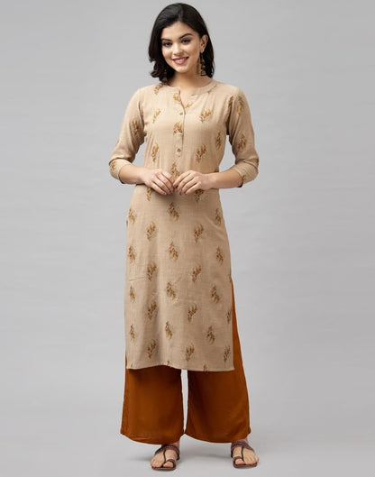 Beige Coloured Rayon Pigment Foil Printed Kurti With Palazzo | Leemboodi