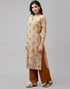 Beige Coloured Rayon Pigment Foil Printed Kurti With Palazzo | Leemboodi