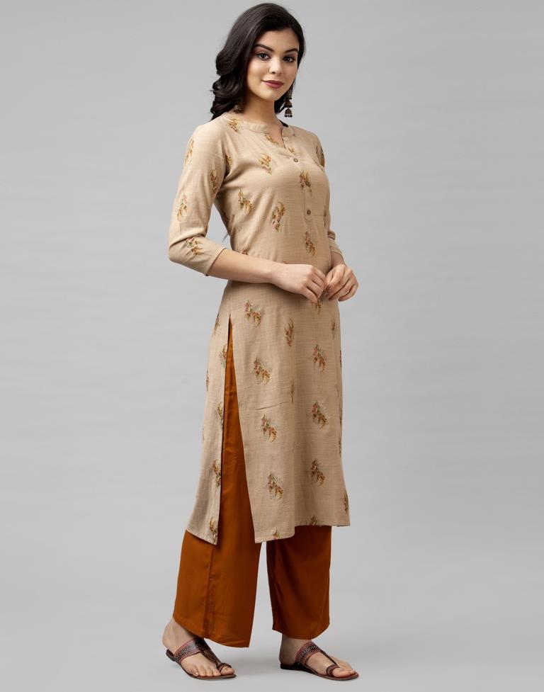 Beige Coloured Rayon Pigment Foil Printed Kurti With Palazzo | Leemboodi