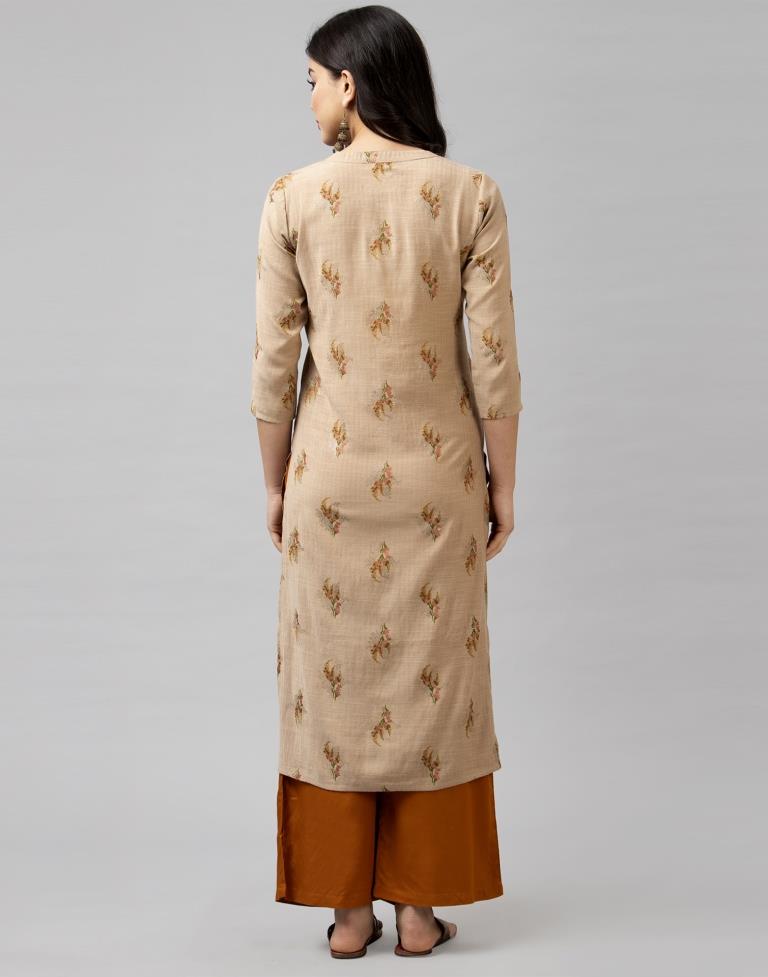 Beige Coloured Rayon Pigment Foil Printed Kurti With Palazzo | Leemboodi