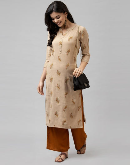 Beige Coloured Rayon Pigment Foil Printed Kurti With Palazzo | Leemboodi