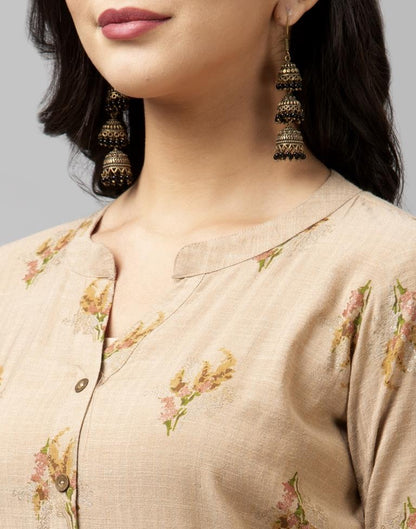 Beige Coloured Rayon Pigment Foil Printed Kurti With Palazzo | Leemboodi