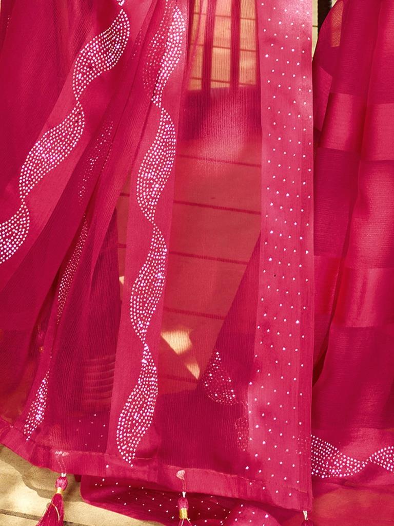 Dark Pink Plain Chiffon Saree