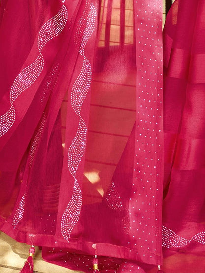 Dark Pink Plain Chiffon Saree