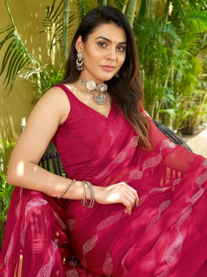 Dark Pink Plain Chiffon Saree