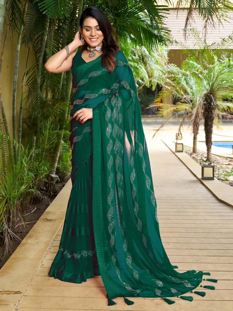 Green Plain Chiffon Saree