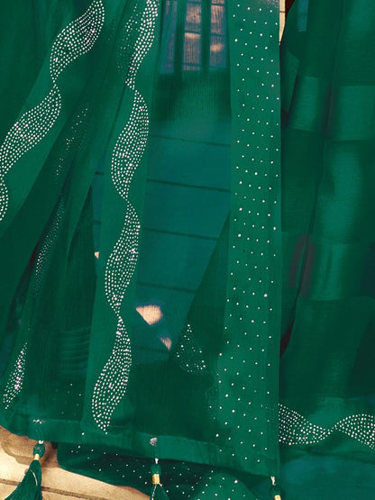 Green Plain Chiffon Saree