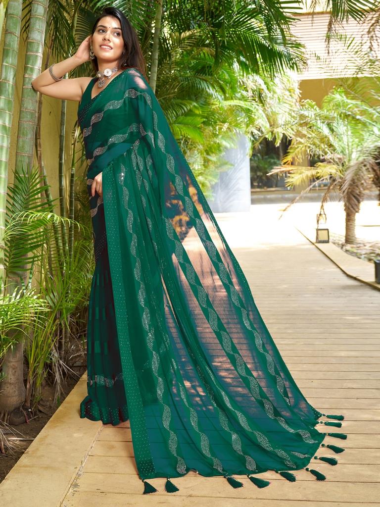 Green Plain Chiffon Saree