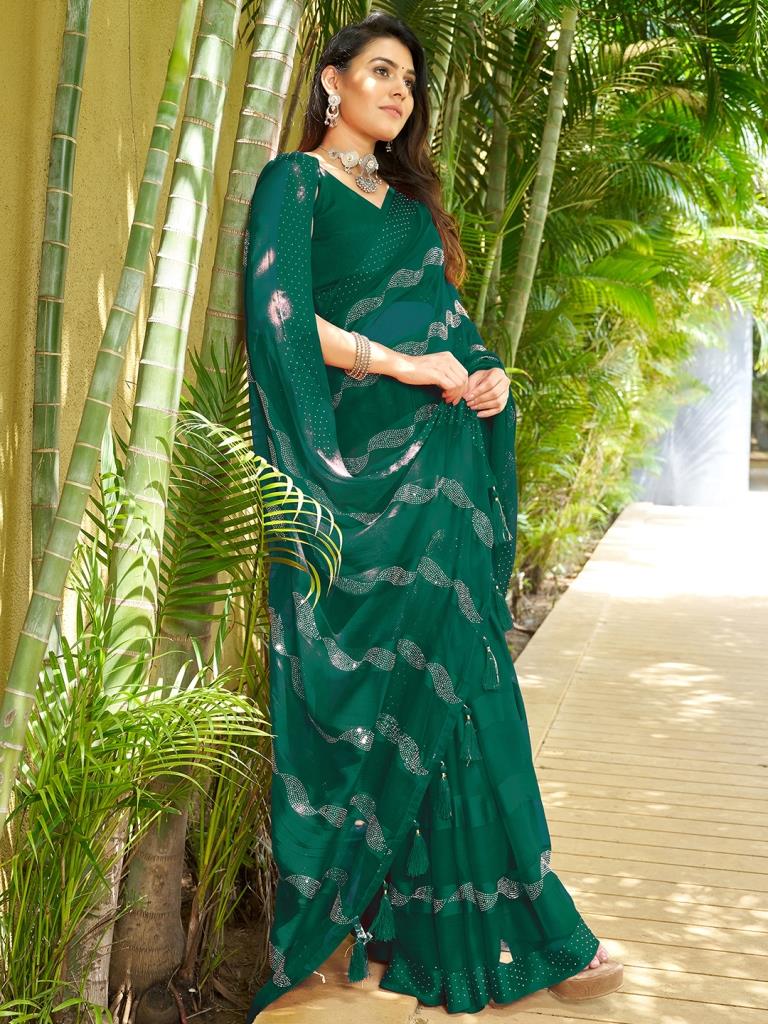 Green Plain Chiffon Saree