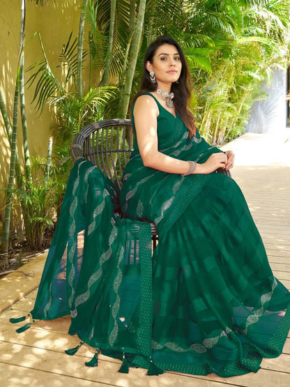 Green Plain Chiffon Saree