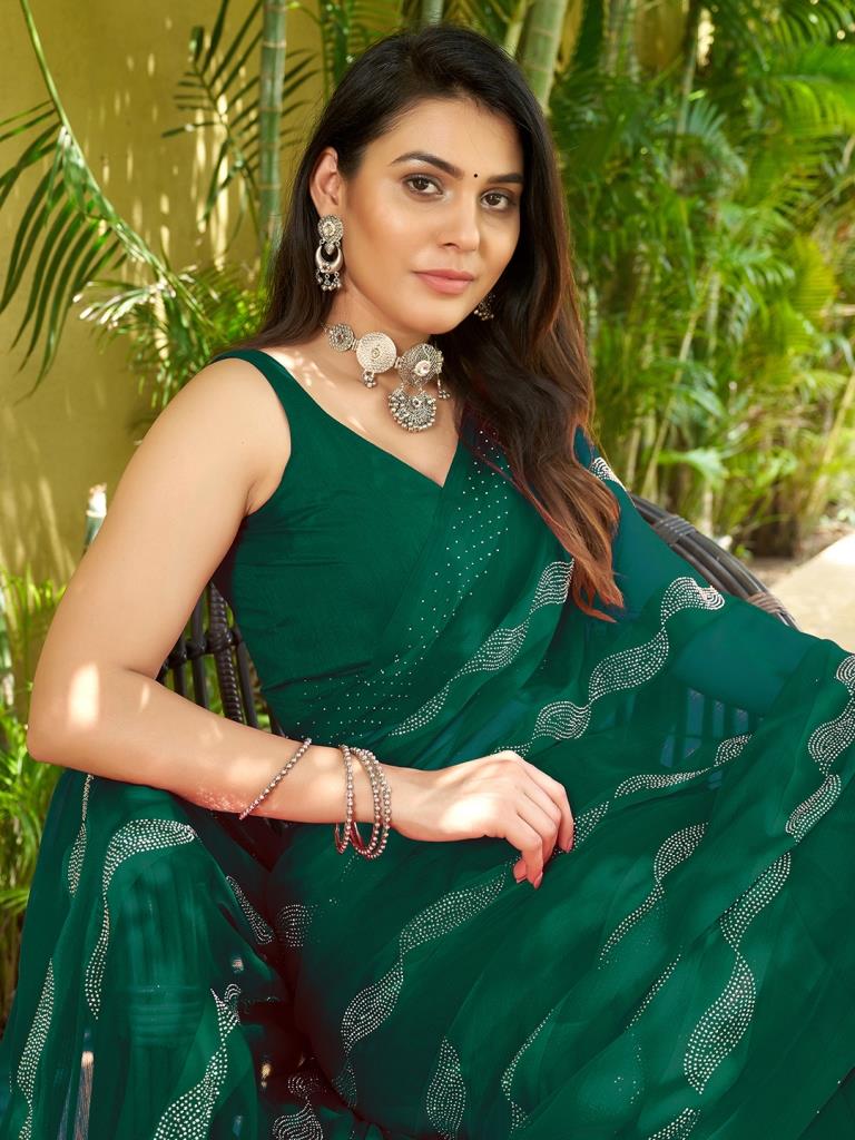 Green Plain Chiffon Saree