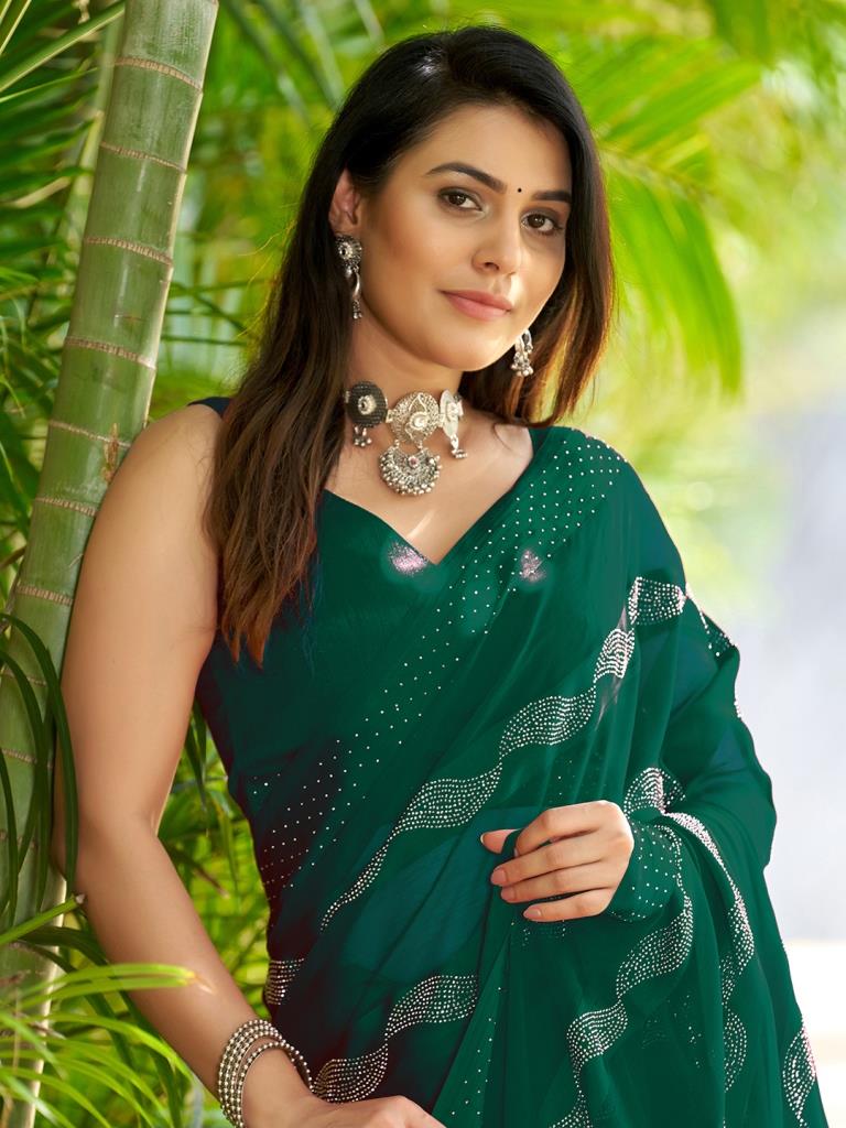 Green Plain Chiffon Saree