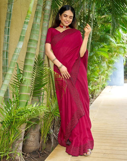 Dark Pink Plain Silk Saree