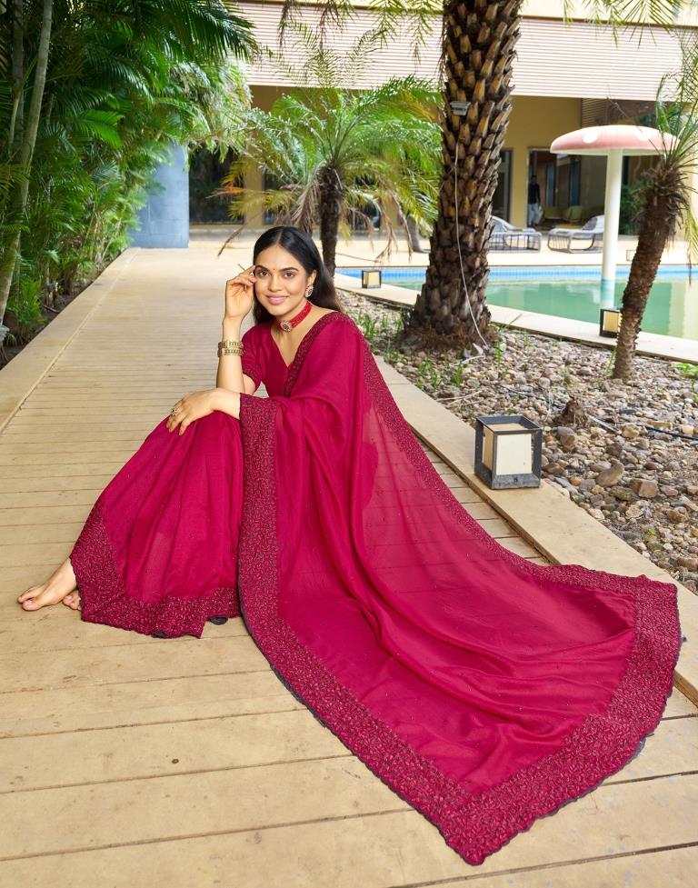 Dark Pink Plain Silk Saree