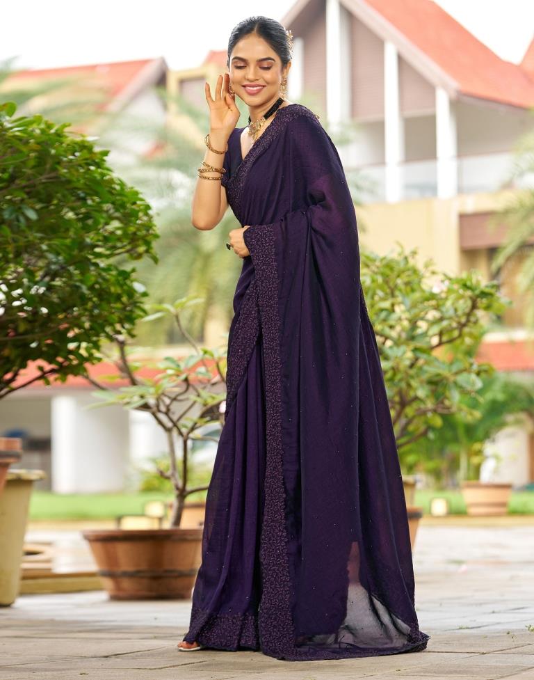 Purple Plain Silk Saree