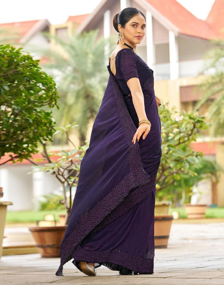 Purple Plain Silk Saree