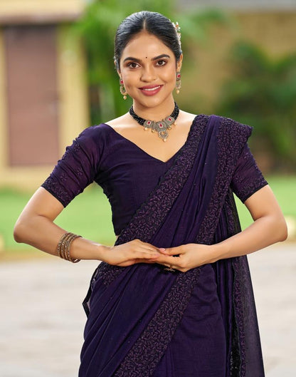 Purple Plain Silk Saree