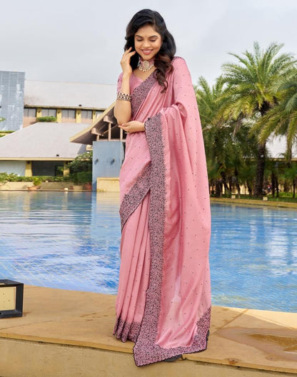 Light Pink Plain Silk Saree