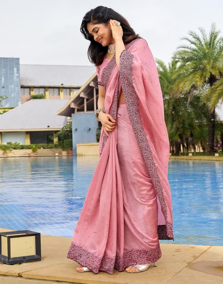 Light Pink Plain Silk Saree