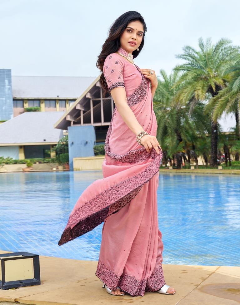 Light Pink Plain Silk Saree