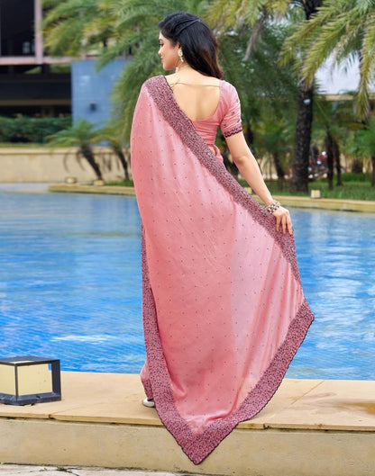 Light Pink Plain Silk Saree