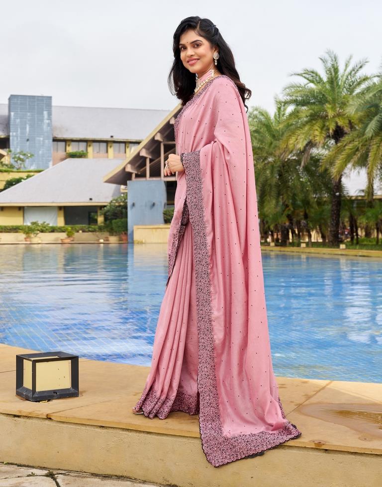 Light Pink Plain Silk Saree