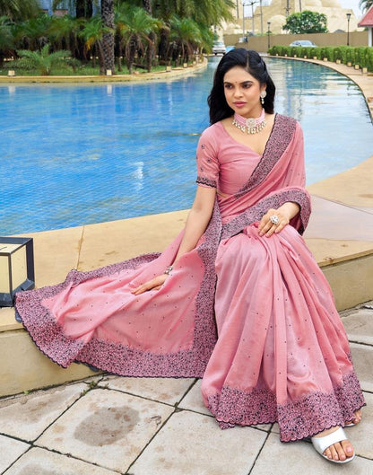 Light Pink Plain Silk Saree