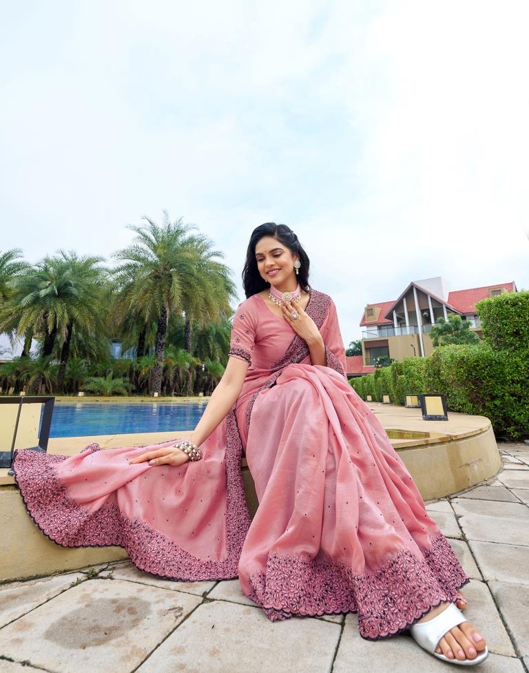 Light Pink Plain Silk Saree