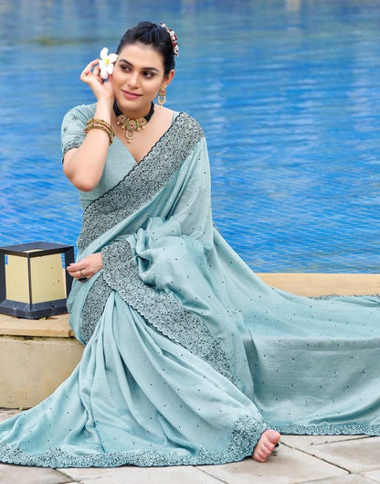 Pastel Blue Plain Silk Saree