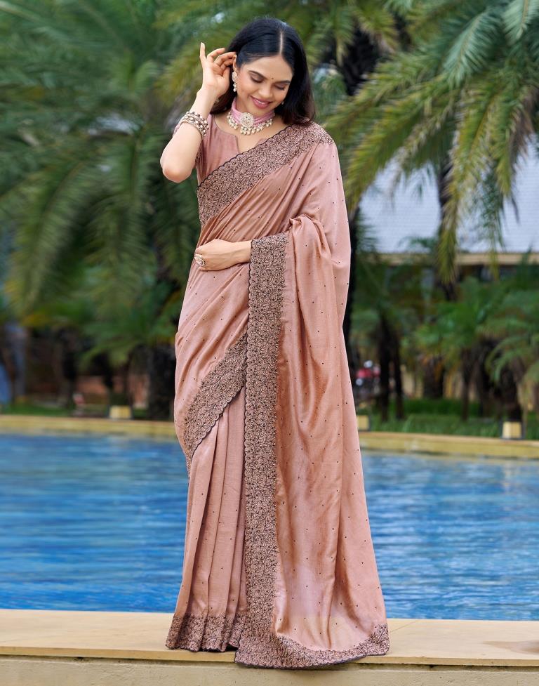 Light Peach Plain Silk Saree