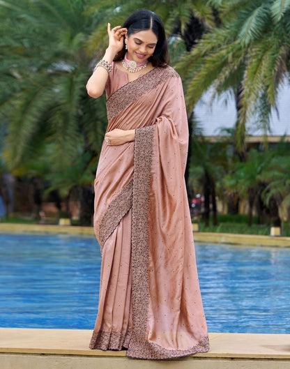 Light Peach Plain Silk Saree