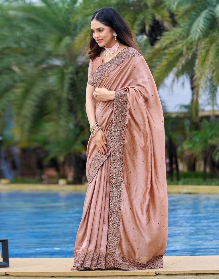 Light Peach Plain Silk Saree