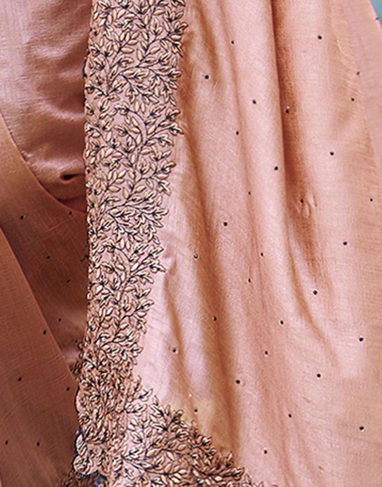 Light Peach Plain Silk Saree