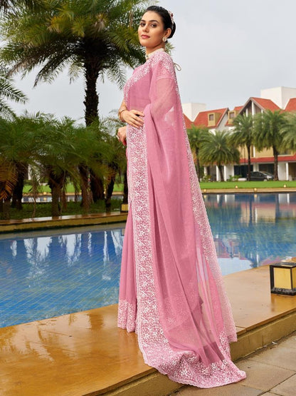 Baby Pink Plain Chiffon Saree