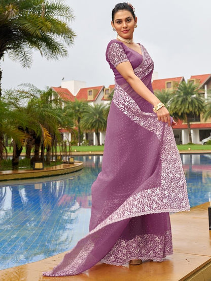 Dark Mauve Purple Plain Chiffon Saree