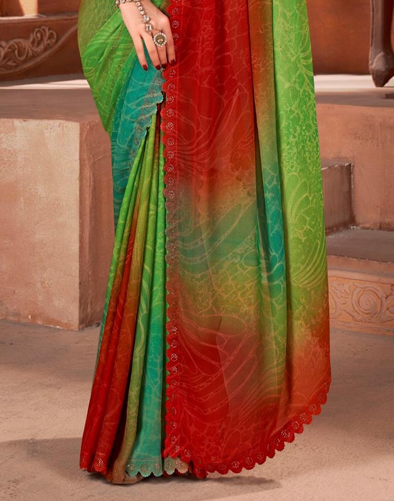 Green Printed Georgette Saree