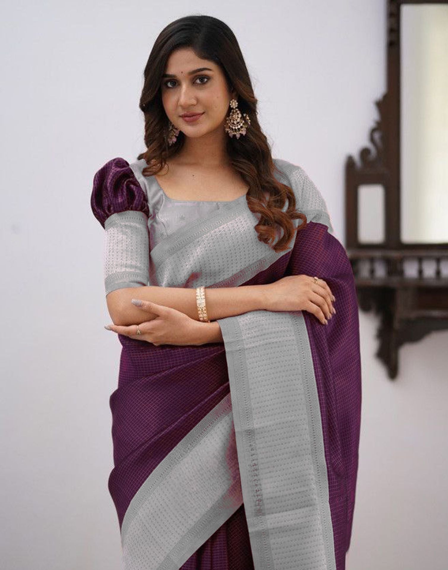 Purple Jacquard Silk Saree