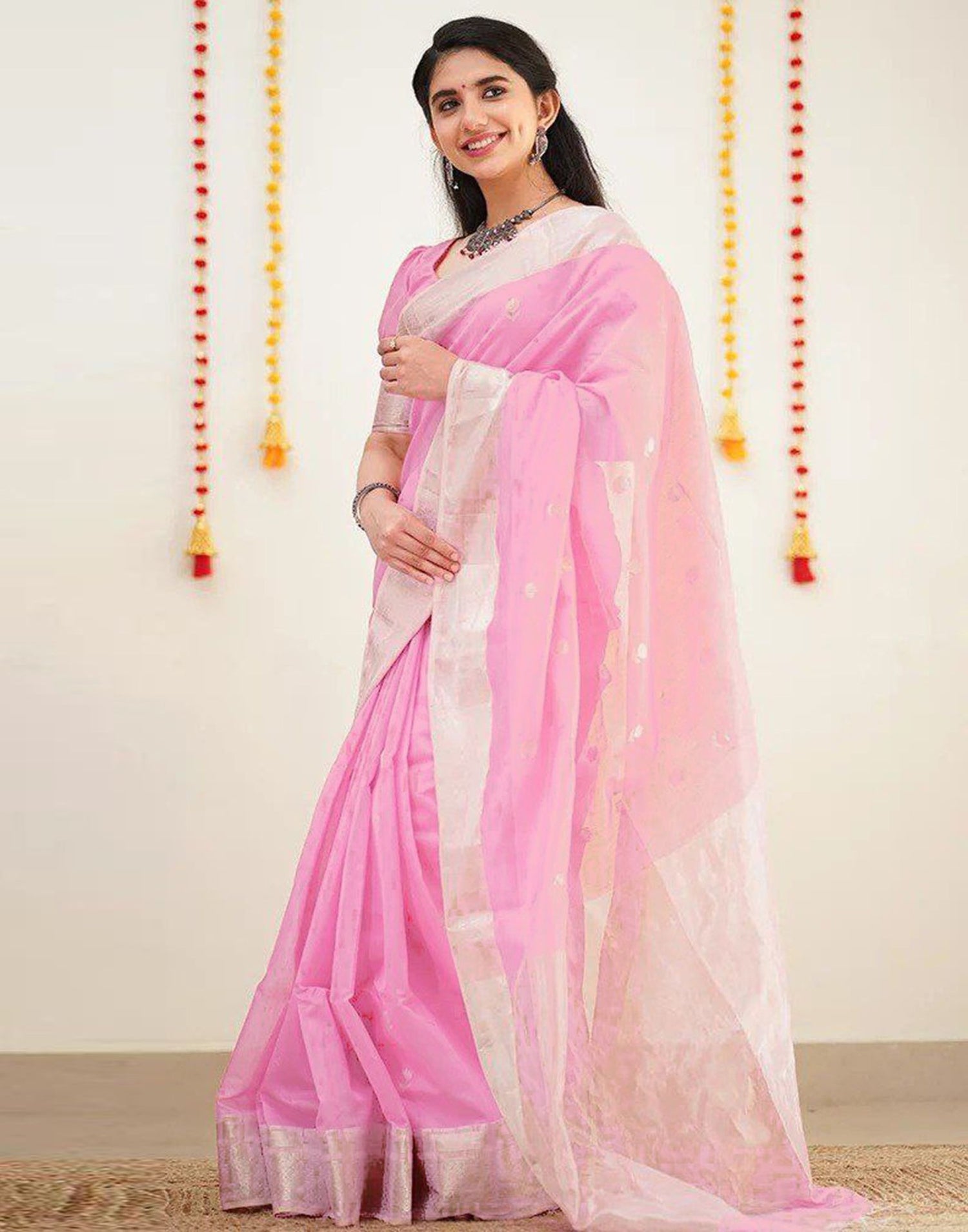 Light Pink Jacquard Silk Saree