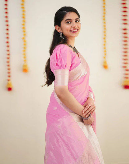 Light Pink Jacquard Silk Saree