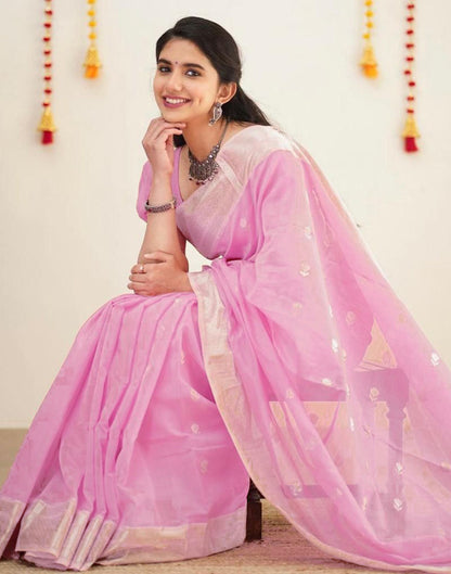 Light Pink Jacquard Silk Saree