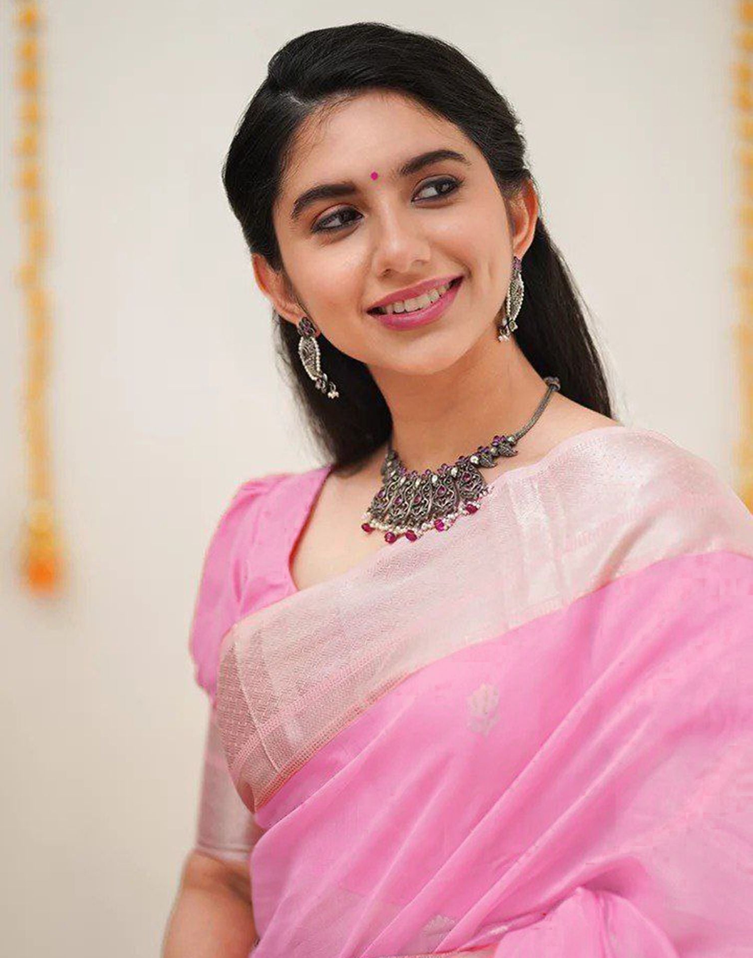 Light Pink Jacquard Silk Saree