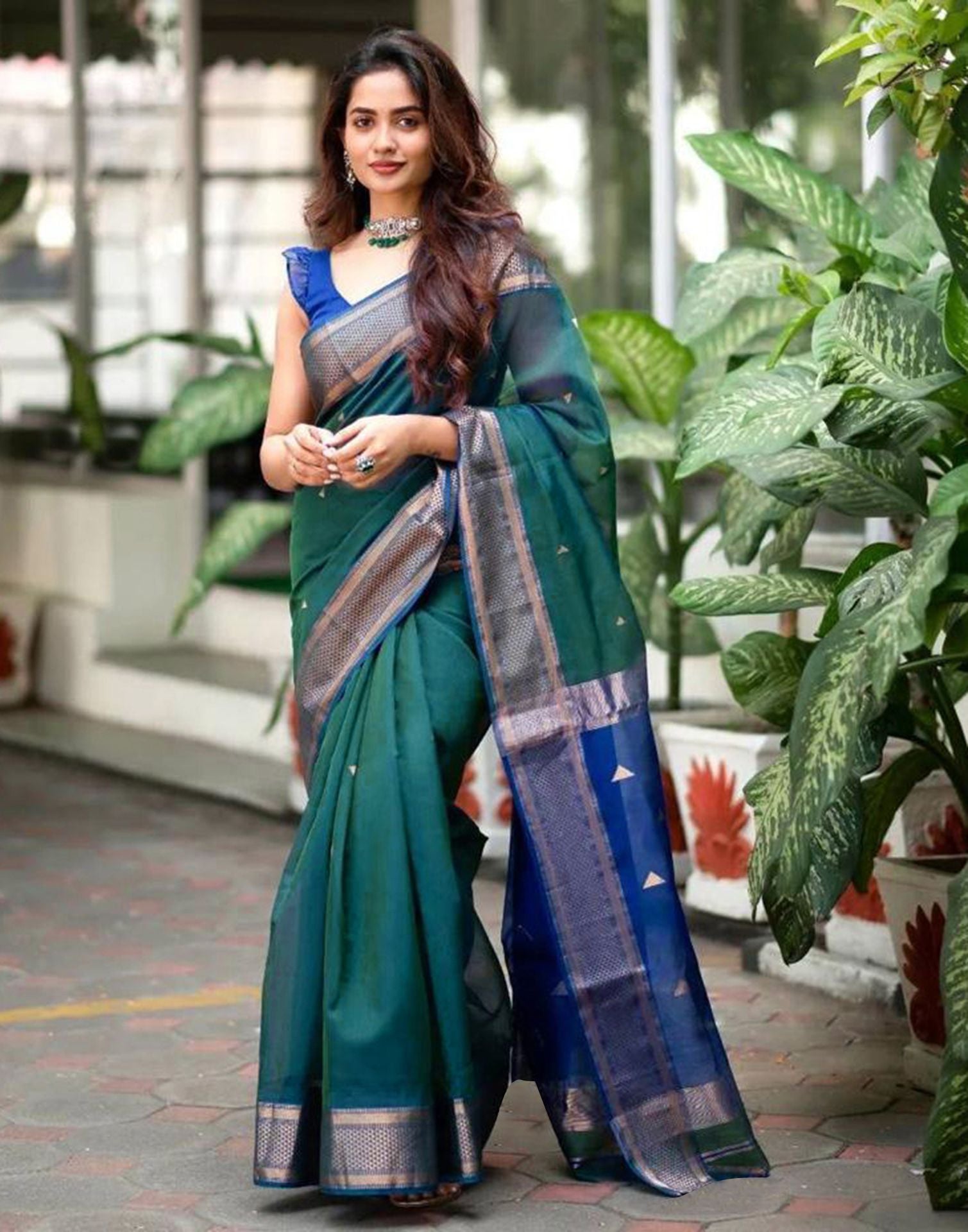 Rama Green Jacquard Silk Saree