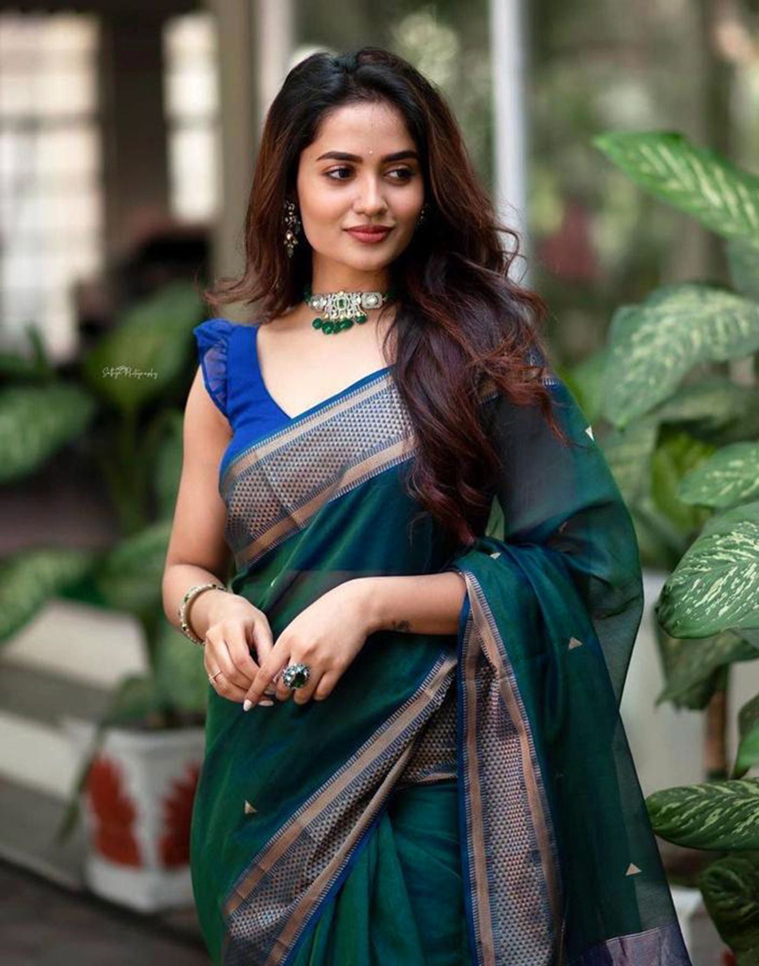 Rama Green Jacquard Silk Saree