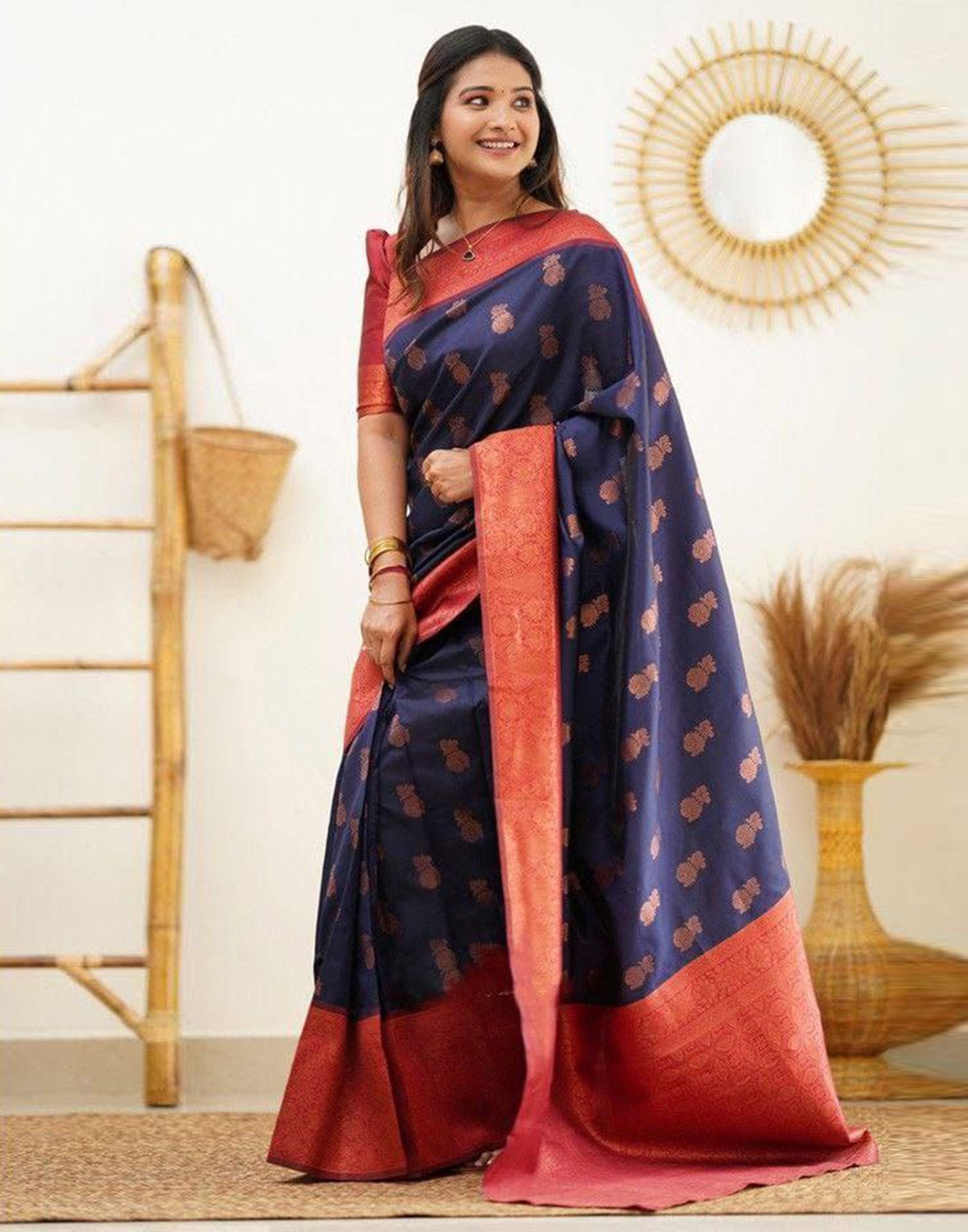 Dark Blue Jacquard Silk Saree