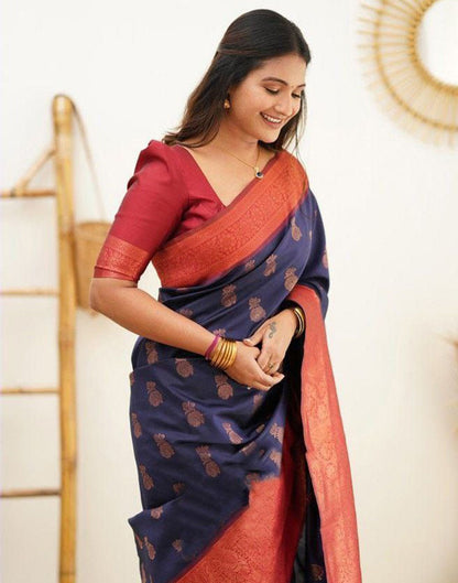 Dark Blue Jacquard Silk Saree