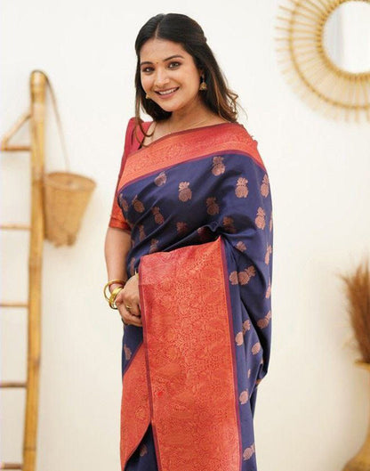 Dark Blue Jacquard Silk Saree