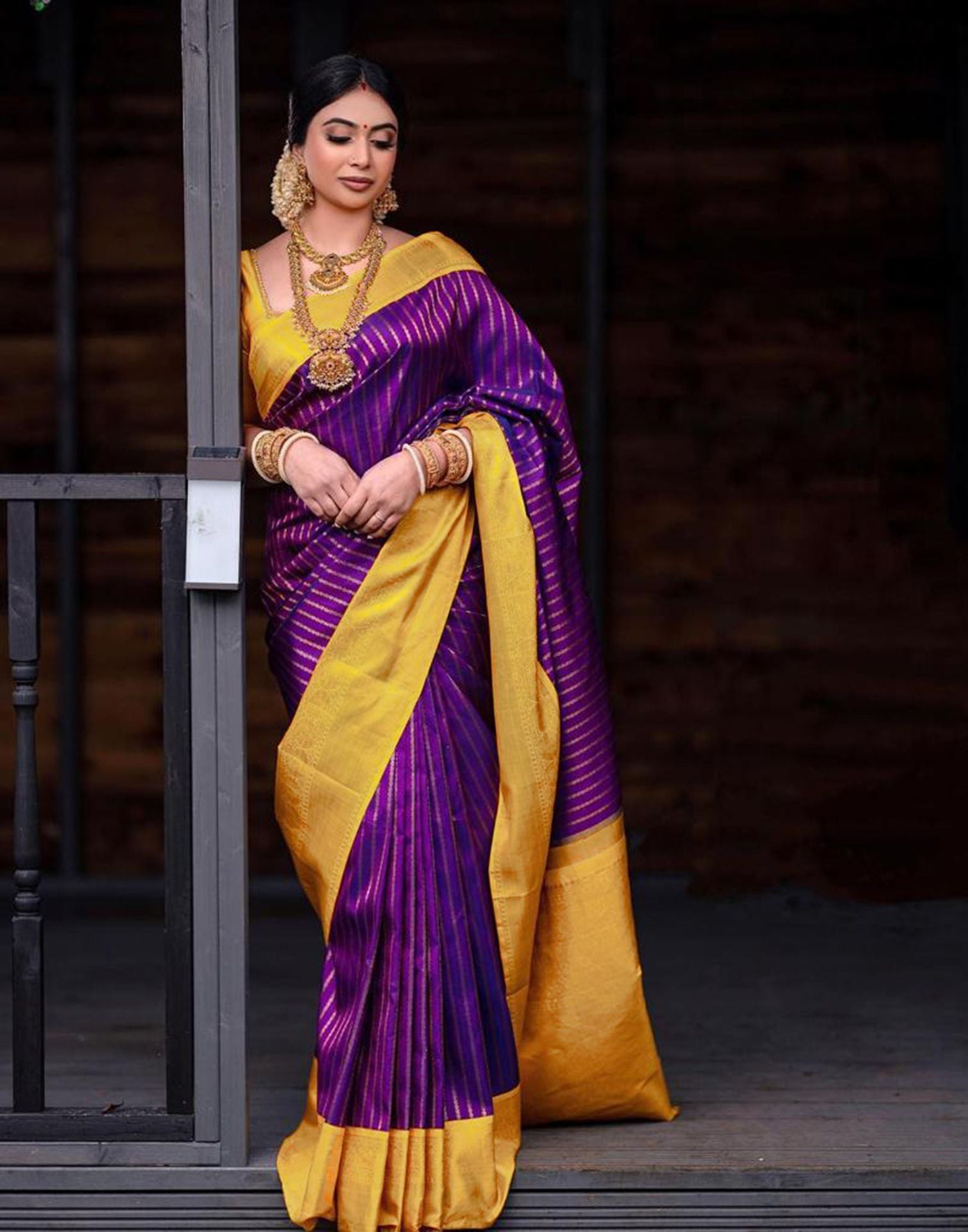 Violet Jacquard Silk Saree