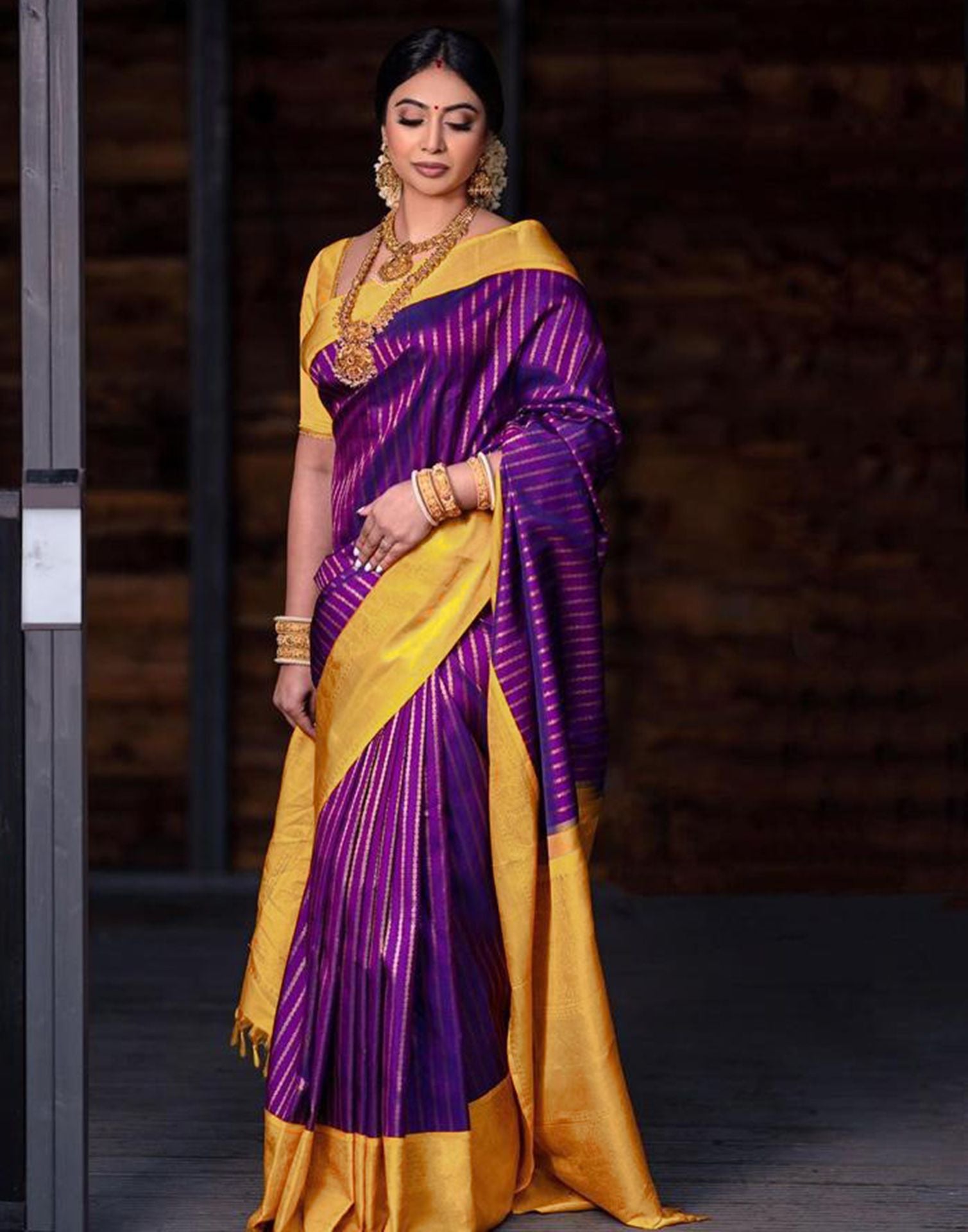 Violet Jacquard Silk Saree